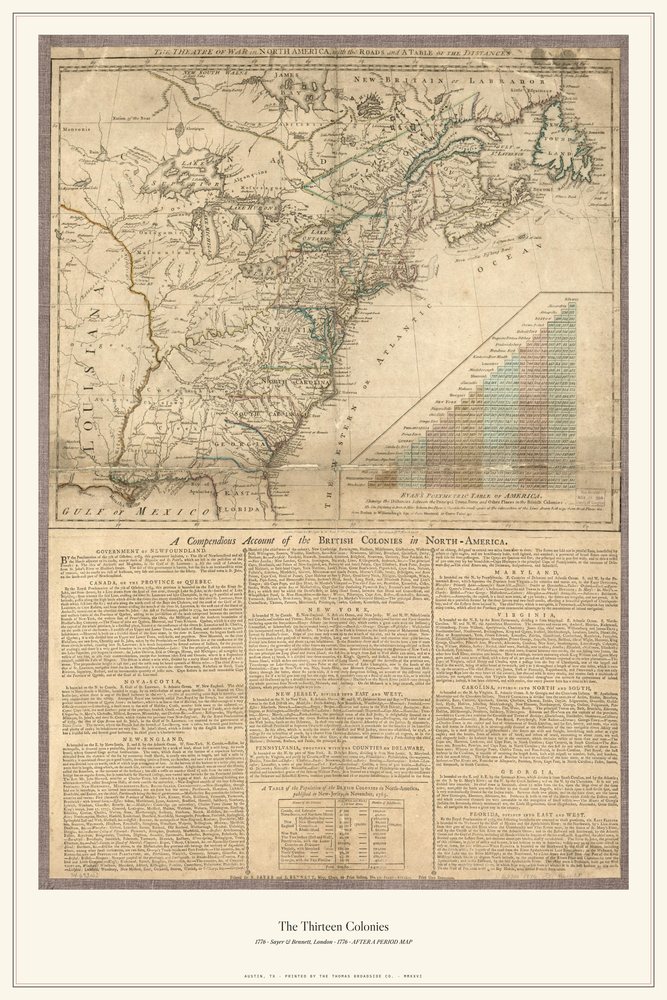 The Theatre of War in North America, map with letterpress text, 1776